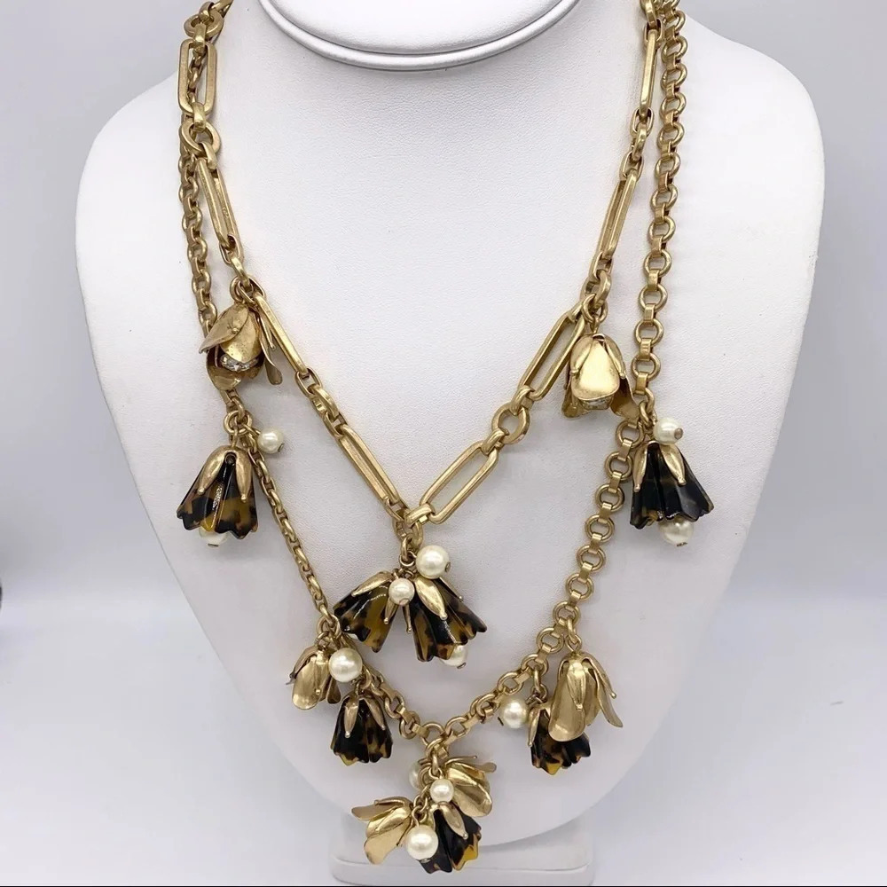 J. Crew Tortoise Pearl Crystal Double-Strand Necklace